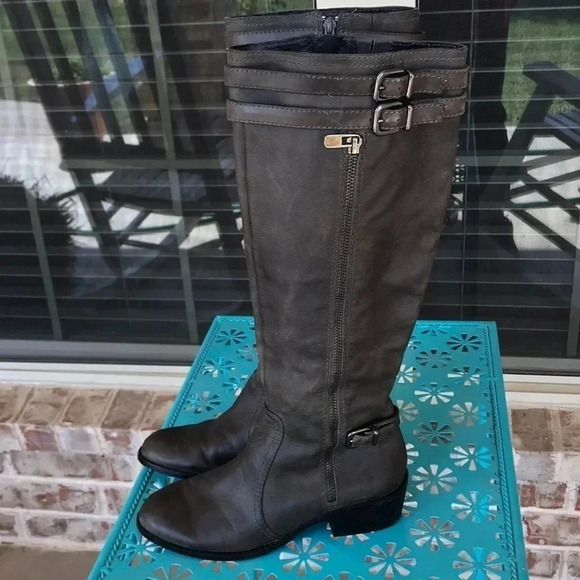 Antonio Melani Gray Distressed Look Riding Boots - Picture 1 of 14